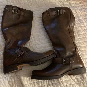 Frye Brown Veronica Slouch Leather Harness Boots